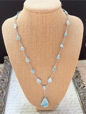 Vintage 18" Dominican Republic Larimar Teardrop Link Y-Necklace